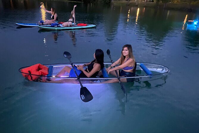 Date Night LED Glow Clear Kayak or Paddleboard & Champagne - The 2-Hour Flow: Sunset Session or Star-Gazing Session