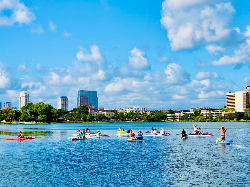 Orlando: Clear Kayak and Paddleboard 2-Hour Rental - Lake Ivanhoe in three scenes: downtown skyline, natural stretch, and mansions